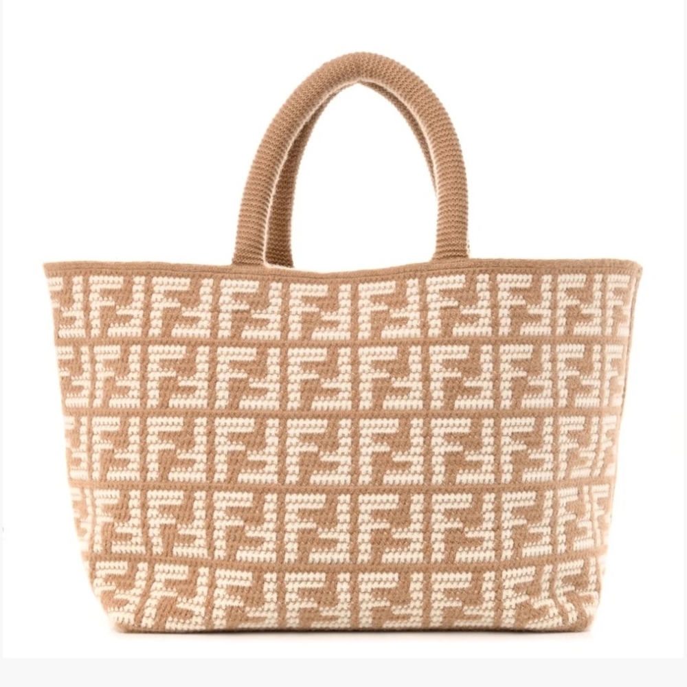 Fendi Beige and White Signature Tote